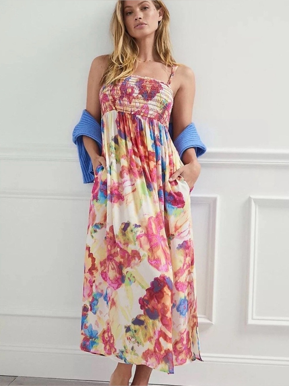 Anthropologie Multicolor Floral Midi Dress - Pink, Red, Blue, Green - Picture 3 of 4